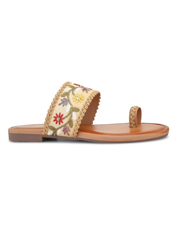 Image of XE Looks Women's One Toe Ethnic Slip-On Flat Slippers Embellished & Trendy Footwear For Women & Girls
