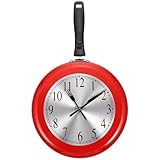 SOESFOUFU Orologio da Parete Silenzioso in Acciaio Inox 10 Pollici, Design a Forma di Padella Rosso per Soggiorno e Cucina, Decorazione Murale Contemporanea senza Batteria