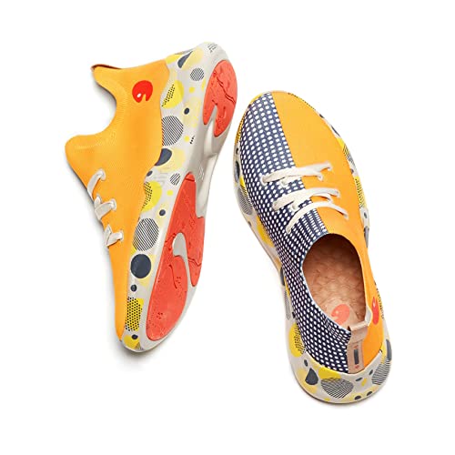 Uin Women's Fashion Sneakers Lightweight Walking Casual Slip Ons Comfortable Art Painted Athletic Travel Shoes Mijas Grey & Yellow (8) #TOP4
