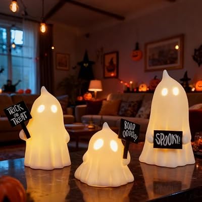 Set of 3 Tabletop Lighted Cute Ghost for Halloween