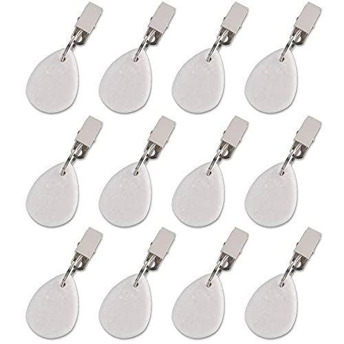 Deayou 12 Pcs Tablecloth Weights, Marble Stone Table Cloth Weights Indoor Outdoor, Teardrop Heavy Table Cover Holder Hanger With Metal Clip For Patio Table, Picnic, Garden Flag, Curtain (White) #TOP2