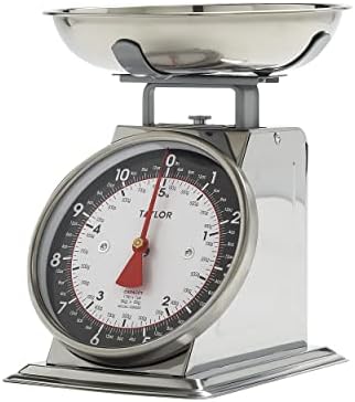 Taylor Precision Products Mechanical Kitchen Weighing Food Scale Weighs up to 11lbs, Measures in Grams and Ounces, Black and Silver