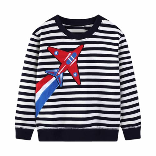 SEVEN BB Sweats Garçon à Manches Longues Enfant Noël Sweatshirt Automne Hiver Chaude Pullover Rayures Avion Noir Maillot de Survêtement Décontracté Pull Veste 4 Ans