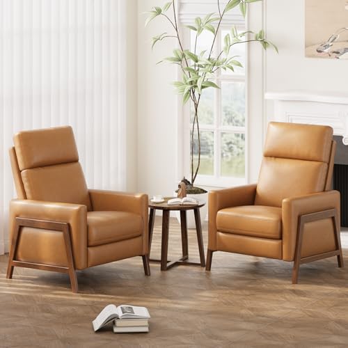 COLAMY Push Back Recliner Chair Set of 2, Upholstered Leather Recliner with Footrest 105-135 Degree...