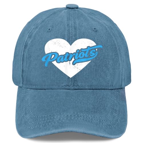 Vintage Patriots Spirit Go Patriots Love Hat for Mens Fashion Washed Cyan Blue