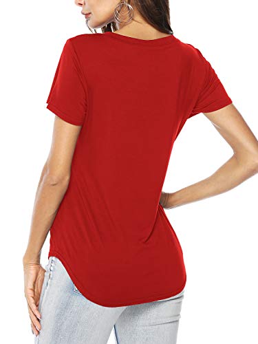 Amoretu Womens Plain V Neck Summer Tee Shirts Casual Short Sleeve Tops(Red,S) #TOP1
