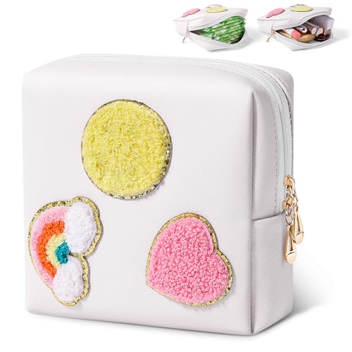 Image of Period Bag for Teen Girls Shark Week Pouch Portable Sanitary Pad Bags for Period Teen Period Pads Pouch for Panty Liners, Tampons, Menstrual Cup - White
