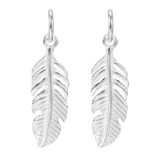PATIKIL 2pcs Feather Charm, Mini 925 Silver Feather Pendant Charm Bulk Silver DIY Dream Catcher for Jewelry Making Bracelets Earrings Necklace Craft, Silver White