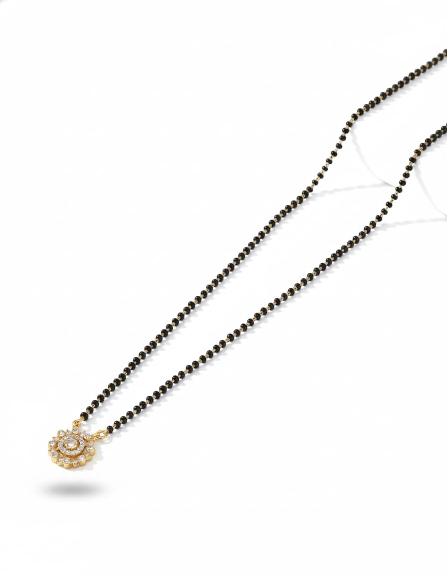 sukun enterprise Gold Plated Mangalsutra Necklace, Black Beads Chain, CZ Stone Pendant, Traditional Indian Jewelry-picture-44