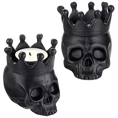 Juxyes Pack Of 2 Skull Candle Holder Skeleton Candlestick Holders, Vintage Skull Candlestick Holders Decorative Retro Tea Votive Candle Holders Stand For Party Halloween Spooky Bar Skull Decoration #TOP25