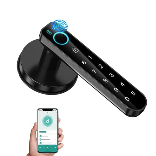 türklinke mit Code,Türgriff mit Fingerabdruck,Elektronisches Türschloss mit Touch-Tastatur und intelligenten,Neun Entriegelungsmöglichkeiten,Geeignet für Haustür, Haus, Büro, Wohnung,（Schwarze）