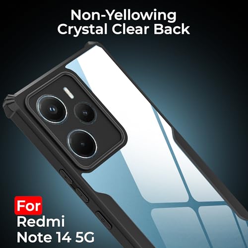 Image of A rtistque Clear Hard Transparent Acrylic Armor Anti-Drop Shockproof TPU Edge Back Cover Case for Redmi Note 14 - Black