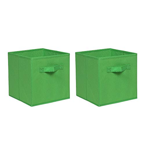 Redd Royal Pack of 2/4/6 Non-Woven Fabric Unit Storage Cubes Boxes Foldable Collapsible Storage Organizer Basket Bins with Handle for Wardrobe Clothes Toys Bedroom Living Room (Green, Pack of 2)