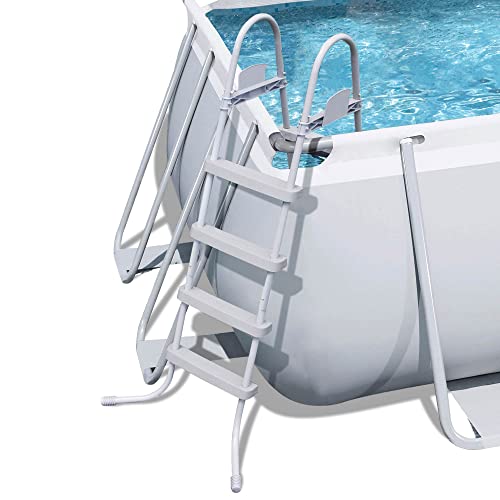 Bestway Power Steel 18' X 9' X 48" Rectangular Metal Frame Above Ground Outdoor Swimming Pool Set With 1,500 Gph Filter Pump, Ladder, And Pool Cover #TOP1