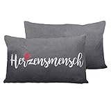 Cepewa Sofakissen mit Reißverschluss | 50x30cm 280g Füllung grau weiß rot | Kuschelkissen Dekokissen waschbar (1 x Sofakissen Herzensmensch grau)