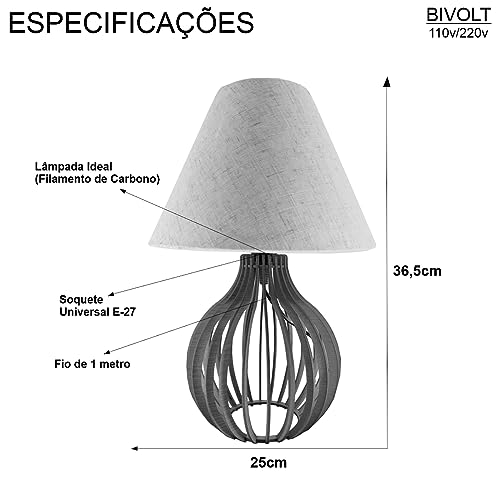 Abajur Retrô Tradicional Decorativo Bivolt De Madeira Quarto (Cedro)