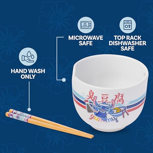 Image of Silver Buffalo Lilo and Stitch Yummy, Ramen Bowl with Chopsticks, 20oz