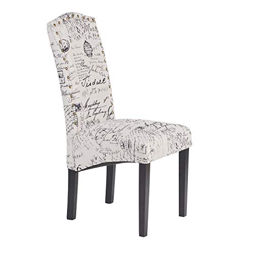 Evedy 2Pcs Dining Script Fabric Accent Chair With Solid Wood Legs For Kitchen Living Room,Beige, Words #TOP5