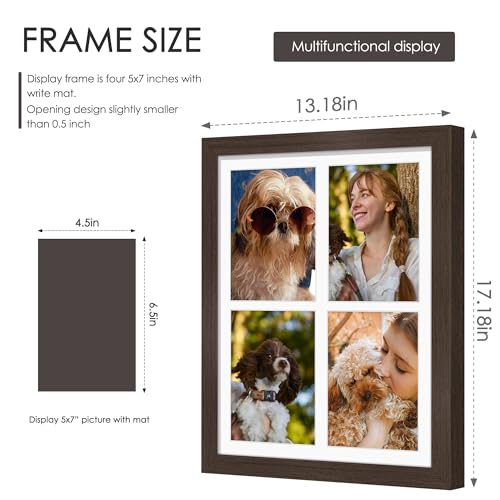Image of DUENPY 12x16 Picture Frame 5x7 Collage Picture Frame Displays Four 5x7 inch Photos or 12x16 (Without Mat) for Available Horizontal Wall Mounting Display and Vertical Walnut