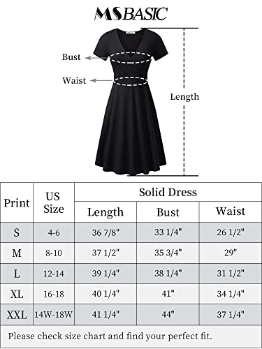 Msbasic Black Dresses For Women Funeral Summer Wrap V Neck Short Sleeve Knee Length Casual Dresses Large Black #TOP3