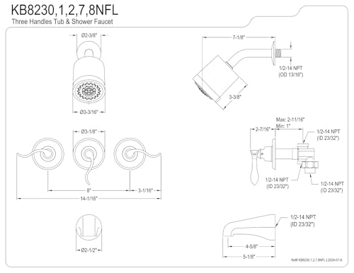 Kingston KB8237NFL Triple-Handle Tub and Shower Faucet, Brushed Brass by Kingston Brass - Used condition - Image 3