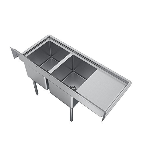 Elkay Foodservice E-Series 2-Compartment Sink, 18" Left drainboard, 16"L x 20"W x 12"D (E2C16X20-L-18X)