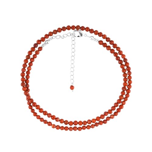GEMSYMPHONY Natural Red Jasper Beads Necklace Adjustable Choker Crystal Handmade Jewelry, 3 To 3.5 mm Beads, Hypoallergenic 18 Inch Silver Plated Gemstone Necklaces For Women (Red Jasper)