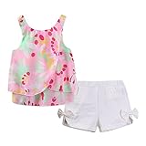 LittleSpring Little Girls Summer Outfit Floral 2 Pieces Set Pink Size 5