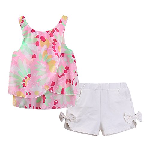 LittleSpring Little Girls Summer Outfit Floral 2 Pieces Set Pink Size 5