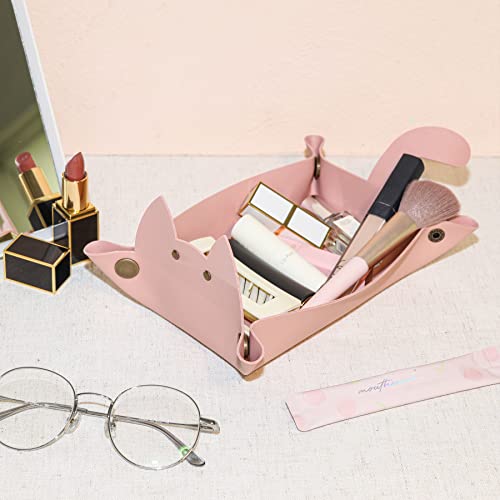 Aoyinism Cute Cat Shaped Leather Valet Tray,Premium Catchall Tray, Jewelry Tray, Decorative Desk Organizer, Foldable Portable Desk Organizer (Pink) #TOP5