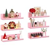 Goovilla Floating Shelves for Storage, No Drill Wall Mounted for Cosmetics, Books, Figures for Bedroom, Living Room, Bathroom, Kitchen, Home Office, Heavy Load 10KG/Shelf, Plastic, Set of 6, Pink