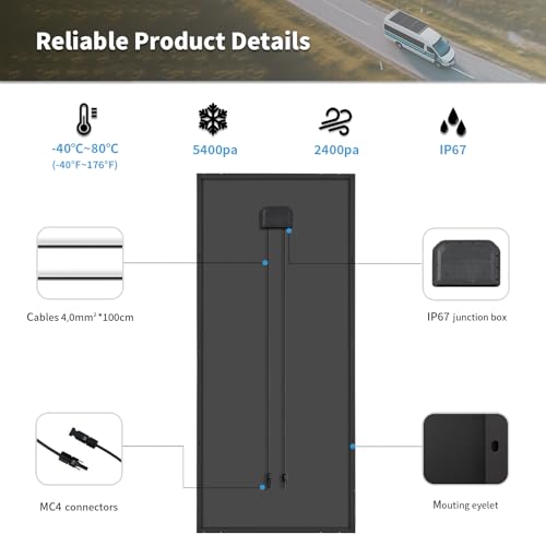Monokristallines Solarmodul Firefly Energy 220W, PV-Modul, schwarz, für Wohnwagen, Boote, Anhänger, Wohnwagen, Balkonsolaranlagen, Off-Grid-Systeme.