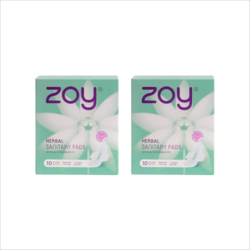 Image of ZOY Herbal Sanitary Pads for Women XL Heavy Flow | Period Comfort Support, Rash-Free, Breathable Cotton | Night Pads, Odour Control, Ultra Thin Leak Lock | 20 Pads