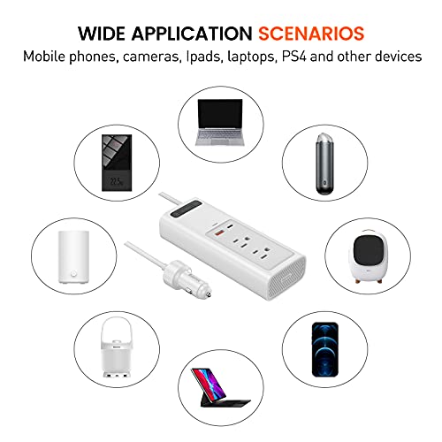 Baseus Power Inverter Car Inverter 150W DC 12V/110V Car Outlet Adapter car USB C LCD Screen with Switch and Current Outlet Adapter Power Inverters Accessories for Car