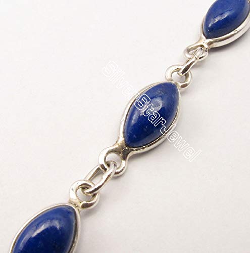 Image of 925 Sterling Silver Natural Lapis Lazuli Bracelet 7.9 inch Fashion Jewelery