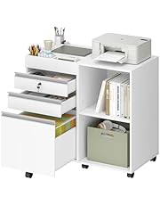 Hzuaneri 3-Drawer Filing Cabinet, Mobile File Cabinet with Lock, Office Storage with Open Storage Shelves, Fits A4, Legal, Letter, for Home, Office and School, 40 x 80 x 65 cm, White, FC42003X