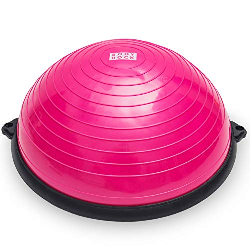 BodyRock Half Ball Balance Trainer: Stability and Fitness Half Moon Balancing Ball with Pump to Improve Core and Ab Strength - Exercise Equipment for Home Gym Workout, Yoga and Full Body (PINK)