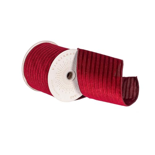 Vickerman 4" x10yd Burgundy Velvet Lined Satin Back Ribbon.