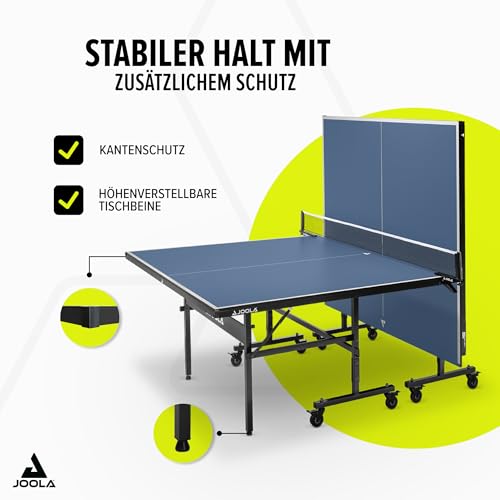 JOOLA Tischtennisplatte Inside 15 Tischtennistisch Indoor klappbar – Schneller Aufbau - inklusive Tischtennis Netz, blau, 274 x 152,5 x 76 cm