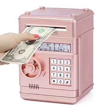 Thedttoy Ampio Elettronico Salvadanaio per Bambino, Password Salvadanaio Elettrico Mini ATM, Piggy Bank Digitale Cassaforte Giocattolo, Regalo di Compleanno per Bambini Bambina 3+ Anni (Oro Rosa)