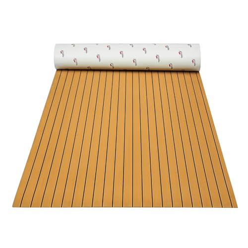 Nauticoat Bootsbodenbelag Selbstklebend Eva-Schaum Teakholzimitat Bootsbelag, rutschfeste Bootsmatte Marineteppich für Motorboot Wohnmobil Yacht Kajak Plattform 240cm x 110cm/60cm