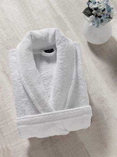 Classic Turkish Towels - Unisex Premium Cotton Terry Cloth Bathrobe - Soft Absorbent Luxury Plush Long Robe, White (Small) #TOP4