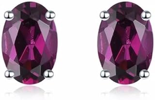 Natural Oval Rhodolite Garnet Stud Earrings Sterling Silver 925, January Birthstone, 2nd Anniversary