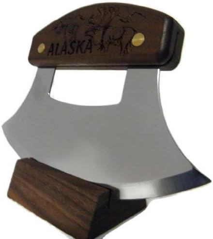 Alaskan Inupiat Style Ulu with Etched Caribou Walnut Handle, 6.25
