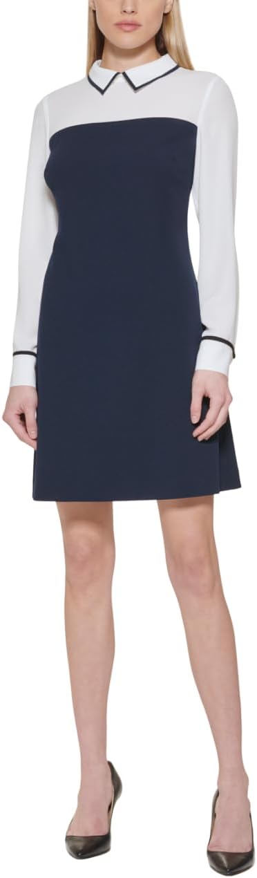 Tommy Hilfiger Womens Long Sleeve Collared Twofer Shift Mini Dress