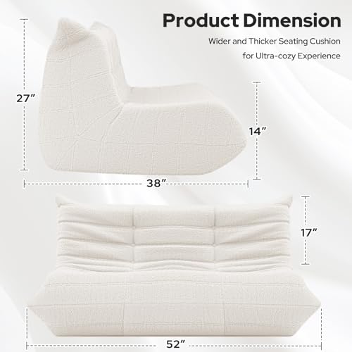 Image of HABUTWAY Bean Bag Chairs Fireside Lazy Floor Sofa,2 Seater,Beige | Soft Teddy Fleece 2 Seater Sofa with High-Resilience Foam Filling,Beanbag for Living Room, Bedroom, Office