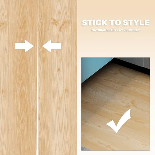 auxua Wood Grain Peel and Stick Floor Tiles – 11.8” Width, Full Roll Length of 118\" – Versatile Design for Any Space, Yellow Self Adhesive Vinyl Flooring, Waterproof and Non-Slip Features