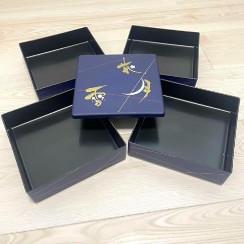 黒漆器 二度塗り 重箱 4段 木製収納箱付き 木製4段入れ子 重箱 小物入れ 溜塗木製漆器 レトロ アンティーク
