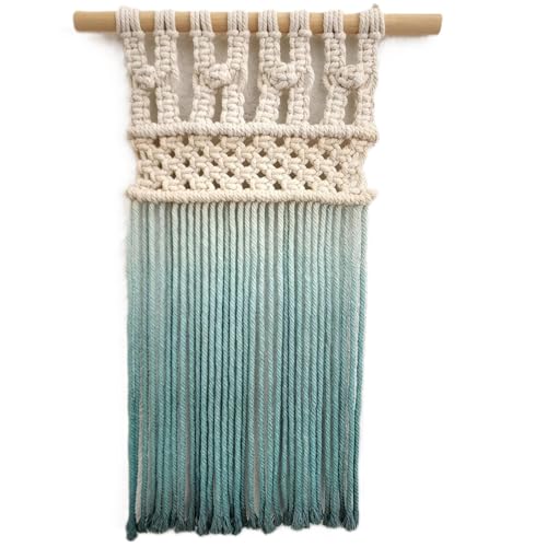 Ombre handmade Teal Macrame wall hanging, Bohemian Wall decor, Dip
