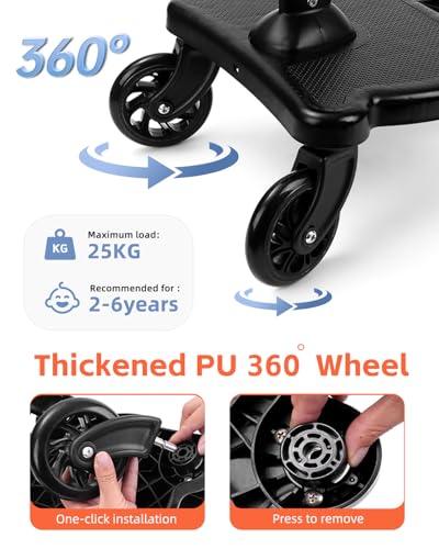 Miniatura 4 de Vihir Patinete Carro Bebe Universal, Tabla De Cochecito Con Asiento, Buggy Board Para El Segundo Niño, Accesorio Para Niños De 2 A 6 Nños 25 Kg , Mejora Total